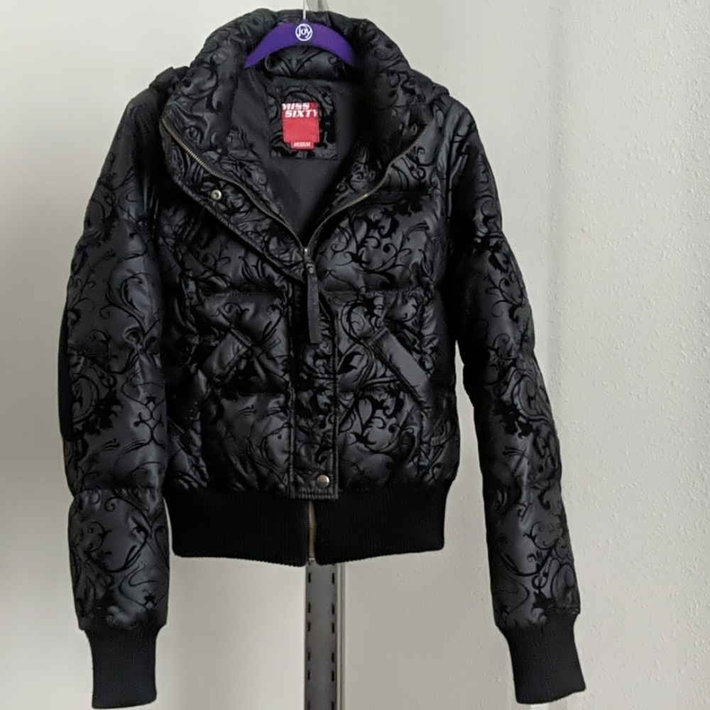 Miss Sixty Black Quilted Velvet Burnout Jacket